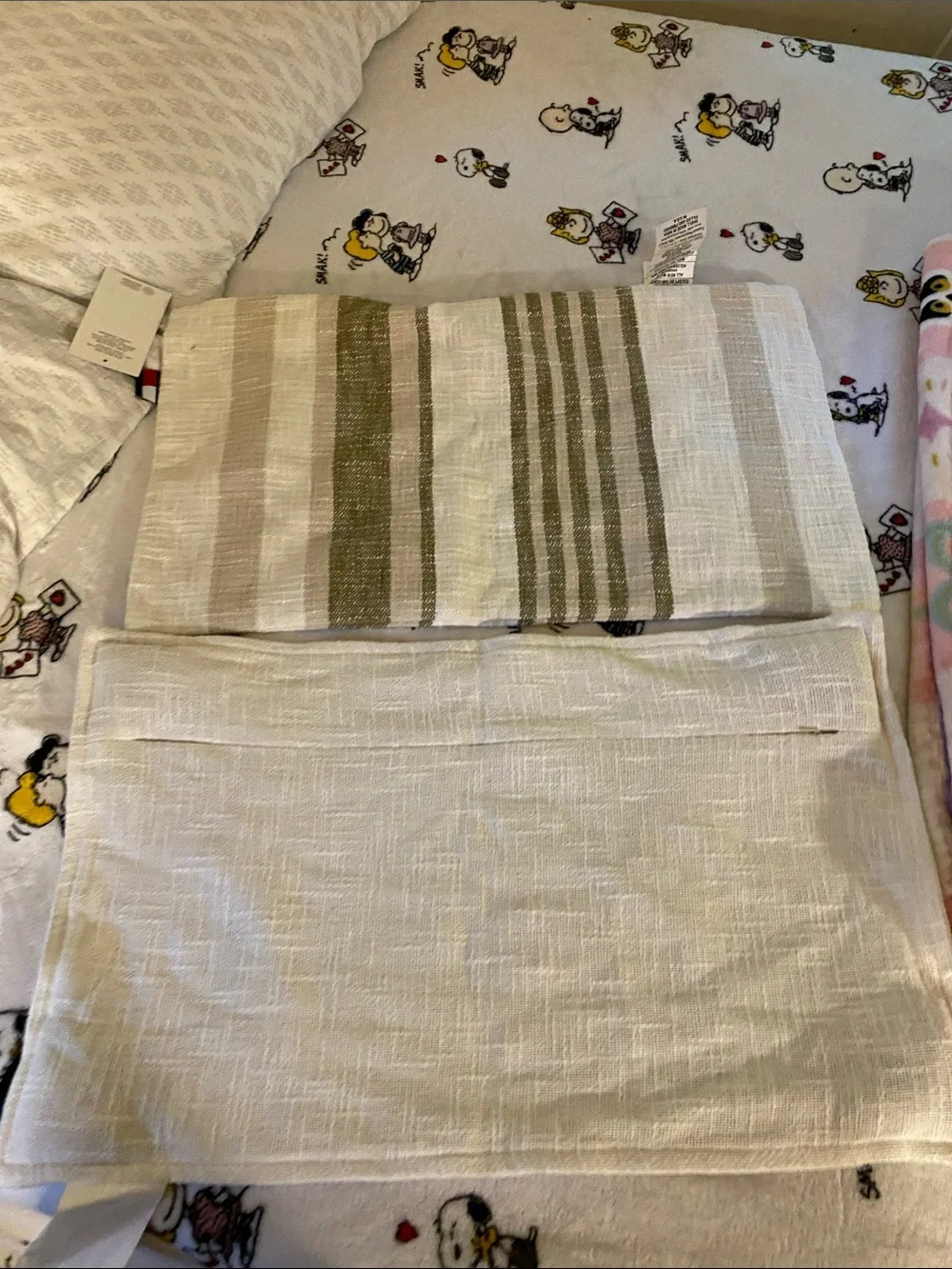 Lucky Brand Cream and Olive Stripe Accent Pillow Covers - Set of 2